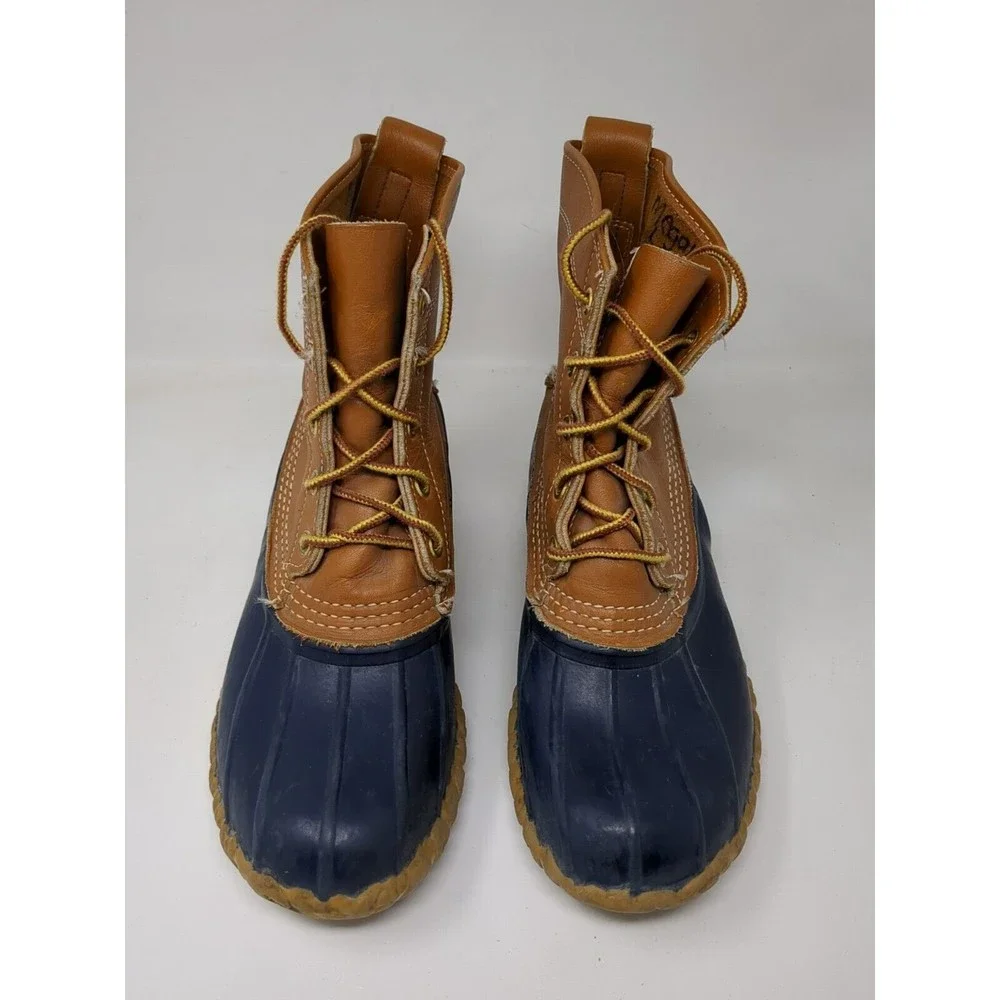 LL Bean Women's Size‎ 7 Leather Duck Boots Made in USA Tan Blue 6